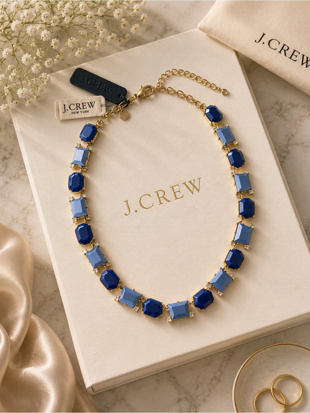 J. Crew Gold-Tone Necklace with Dark and Light Blue Stones